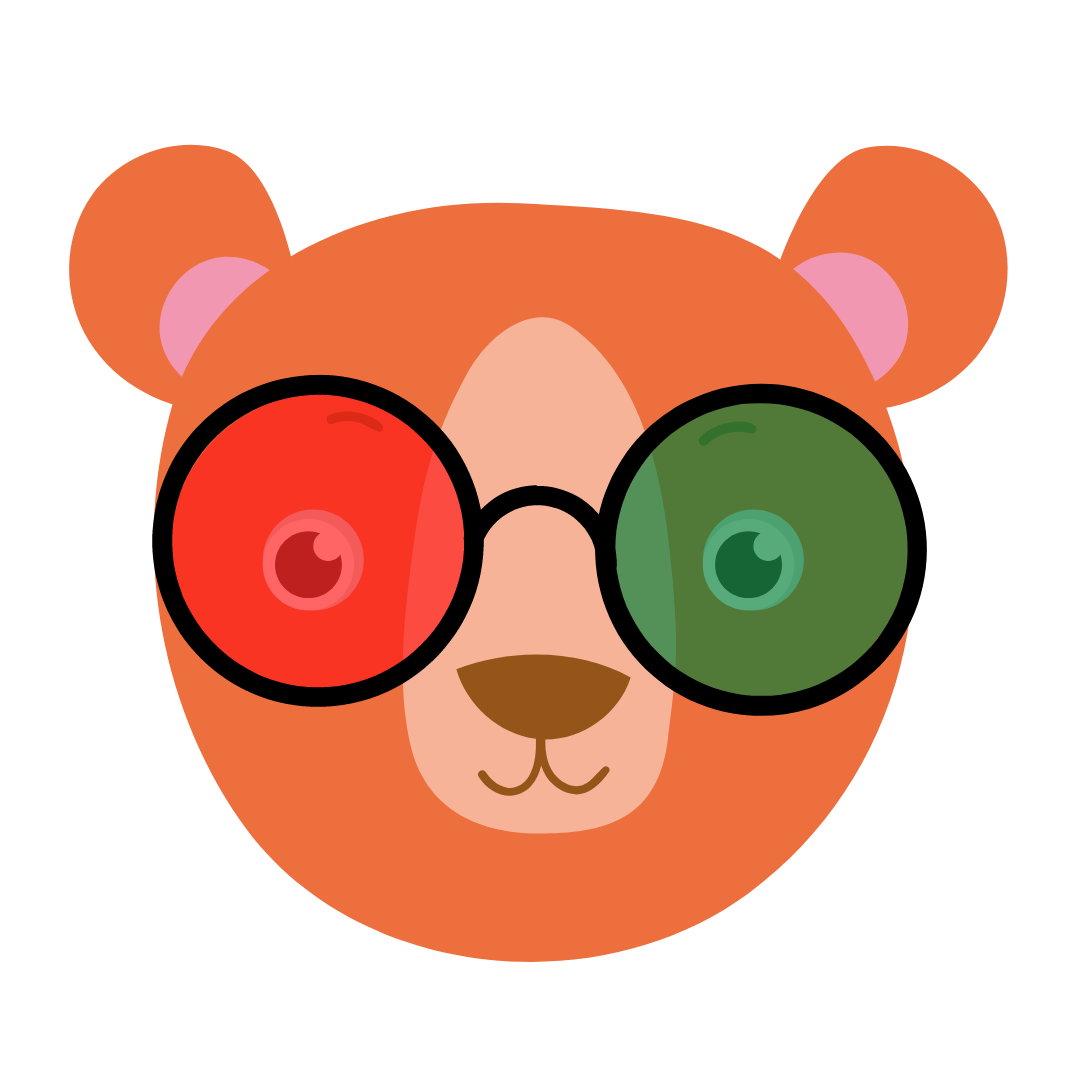 Miś w okularach czerowno-zielonych